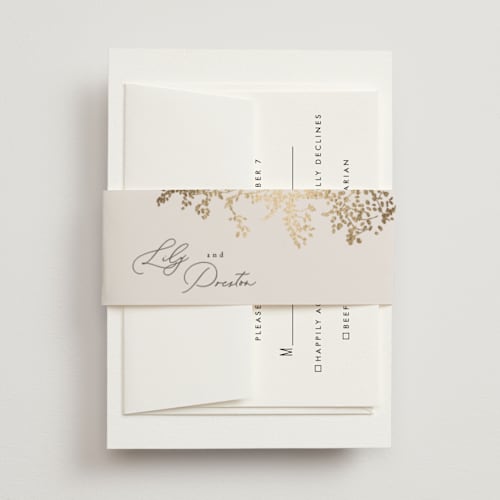 This is a luxe neutral belly bands with foil pressed by Design Lotus called forever and a day printing on signature text in belly band