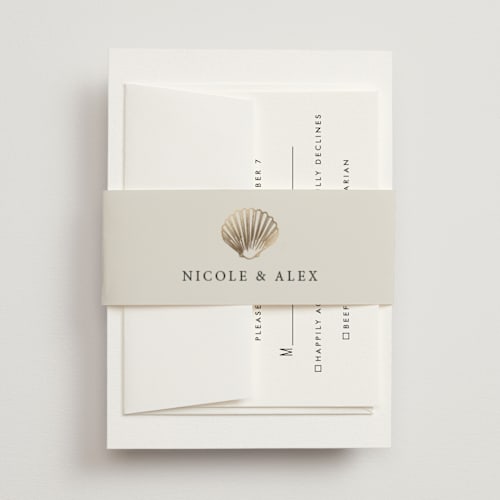 This is a sand belly bands with foil pressed by Hannah Bowman called simple seashell printing on signature text in belly band