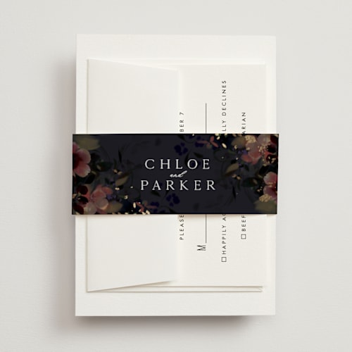 This is a midnight belly bands with foil pressed by Grace Kreinbrink called vintage rose garden printing on signature text in belly band