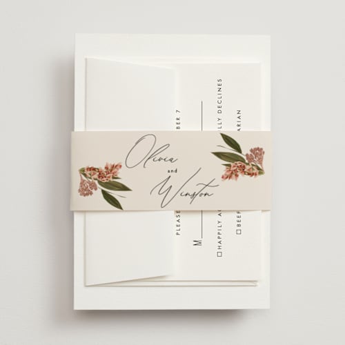 This is a terracotta belly bands with foil pressed by Susan Moyal called delicate printing on signature text in belly band