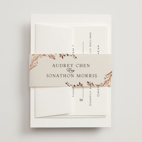This is a almond belly bands with foil pressed by Erin L. Wilson called trailing vines printing on signature text in belly band