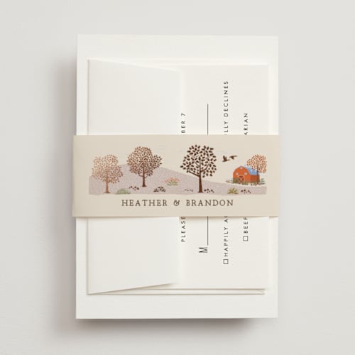 This is a autumnal belly bands with foil pressed by Paper Sun Studio called countryside printing on signature text in belly band