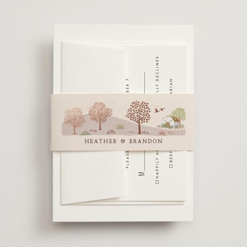 This is a rose quartz belly bands with foil pressed by Paper Sun Studio called countryside printing on signature text in belly band