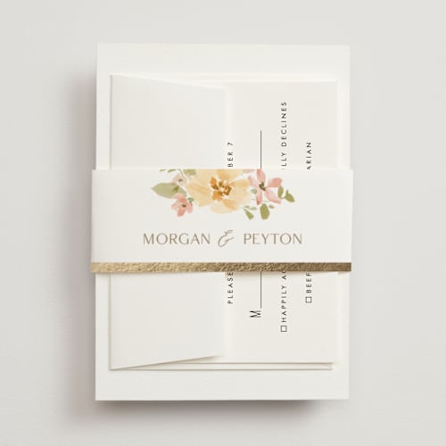 This is a carnation belly bands with foil pressed by Everett Paper Goods called jardin printing on signature text in belly band