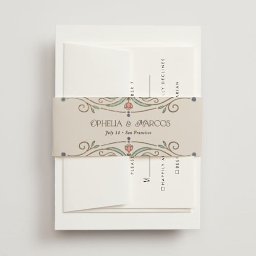This is a ivory belly bands with foil pressed by Maria Hilas-Louie called ornate elegance printing on signature text in belly band
