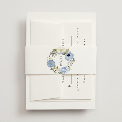 This is a azure belly bands with foil pressed by Susan Moyal called timeless blooms printing on signature text in belly band
