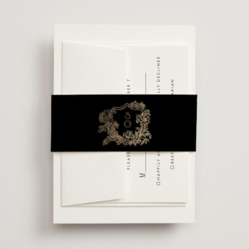 This is a pearl belly bands with foil pressed by Jenna Holcomb called rococo printing on signature text in belly band