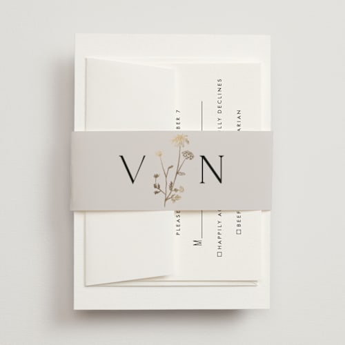 This is a linen belly bands with foil pressed by Baumbirdy called floral type arch printing on signature text in belly band