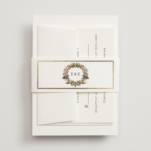 This is a blush belly bands with foil pressed by Susan Moyal called blooming vine printing on signature text in belly band