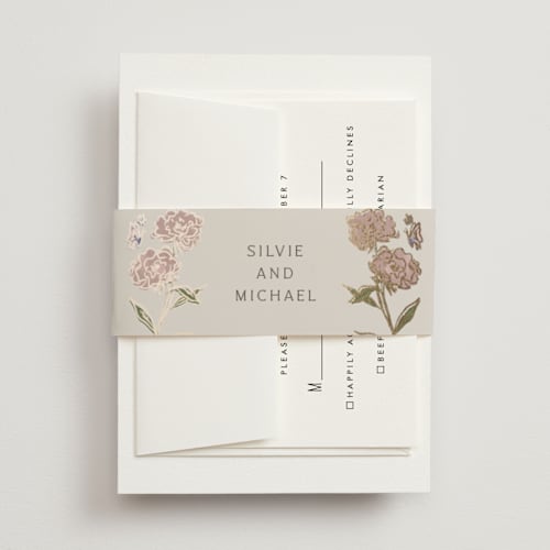 This is a petal belly bands with foil pressed by Nicoletta Savod called parisian garden printing on signature text in belly band