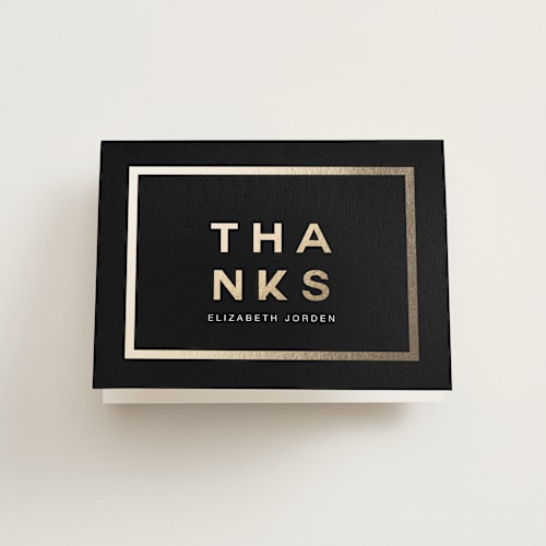 This is a midnight wedding thank you cards with standard by Jean Rose called stylish bachelorette printing on strathmore in standard