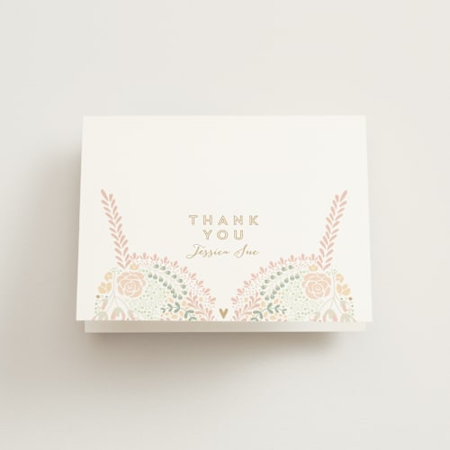 This is a sage wedding thank you cards with standard by Phrosné Barwood called pretties printing on strathmore in standard