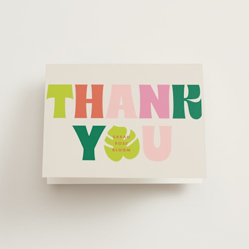 This is a tropical wedding thank you cards with standard by Baumbirdy called tropic hot printing on strathmore in standard
