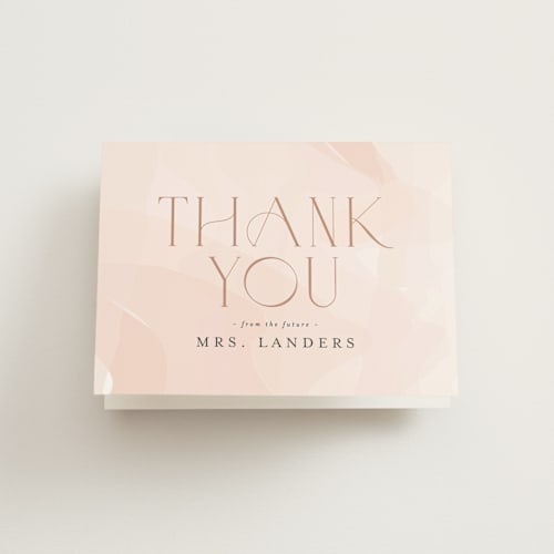 This is a blush wedding thank you cards with standard by Jennifer Postorino called rose the day away printing on strathmore in standard