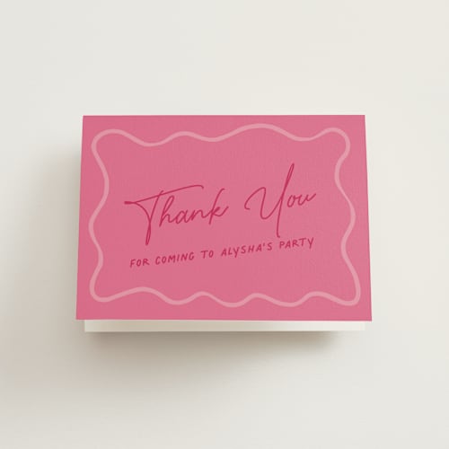 This is a rouge wedding thank you cards with standard by chocomocacino called pink printing on strathmore in standard