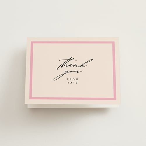 This is a champagne wedding thank you cards with standard by Angela Thompson called chic party printing on strathmore in standard