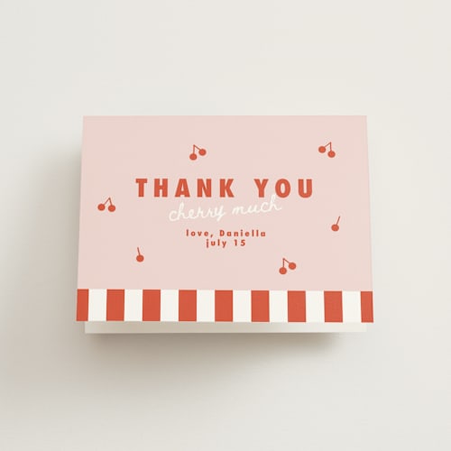 This is a maraschino wedding thank you cards with standard by Tamara Hilje called cherries printing on strathmore in standard