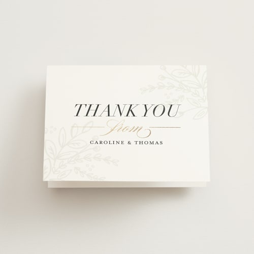 This is a taupe wedding thank you cards with standard by Jessica Williams called soft bouquet printing on strathmore in standard