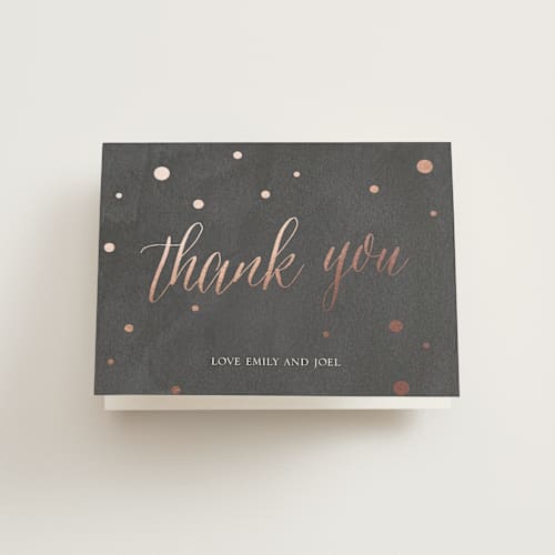 This is a charcoal wedding thank you cards with standard by Splendid Press called rose gold celebration printing on strathmore in standard