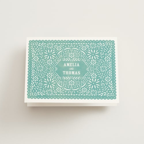 This is a lagoon wedding thank you cards with standard by root beer float called fiesta folk art printing on strathmore in standard