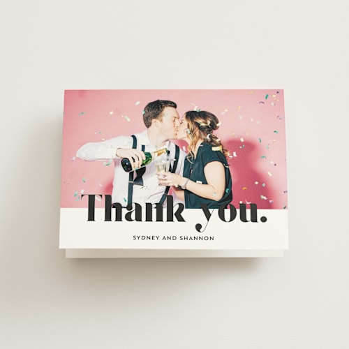 This is a midnight wedding thank you cards with standard by Erika Firm called boom pop the champagne printing on strathmore in standard