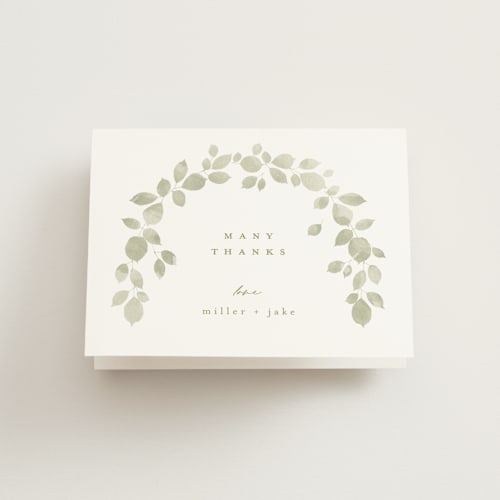 This is a leaf wedding thank you cards with standard by Kristie Kern called garden gate printing on strathmore in standard