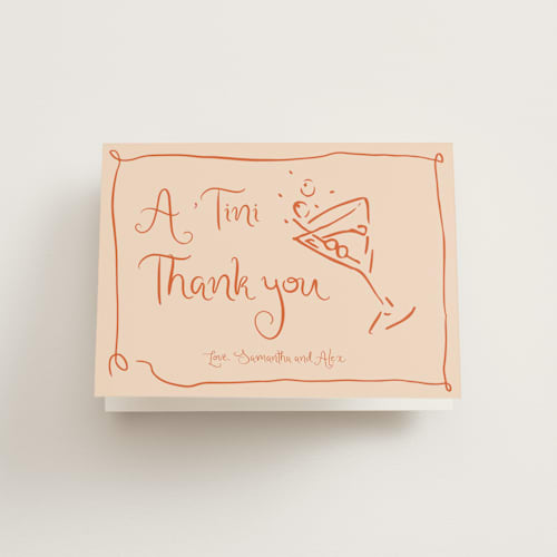 This is a verona wedding thank you cards with standard by Cotton and Bow called a 'tini bridal shower printing on strathmore in standard