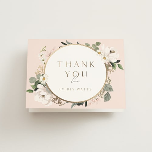 This is a petal wedding thank you cards with foil pressed by Susan Moyal called country garden printing on strathmore in standard