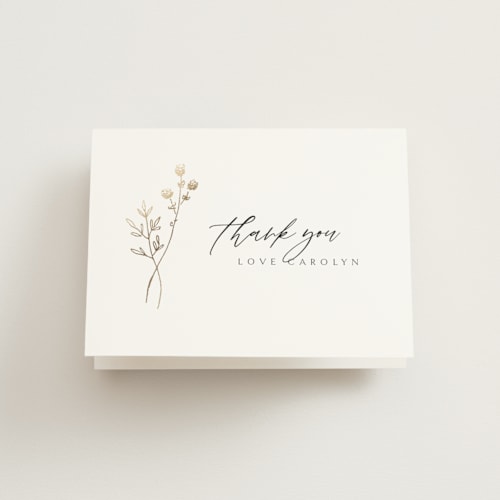 This is a silk wedding thank you cards with foil pressed by Kelly Schmidt called rustic elegance printing on strathmore in standard