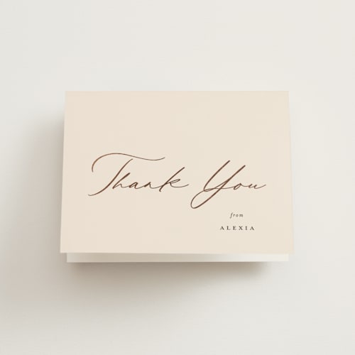 This is a buttercream wedding thank you cards with foil pressed by Carolyn MacLaren called elegant side printing on strathmore in standard