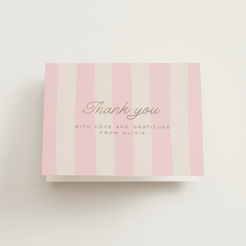 This is a rose wedding thank you cards with foil pressed by Leia Matt called macaron box printing on strathmore in standard