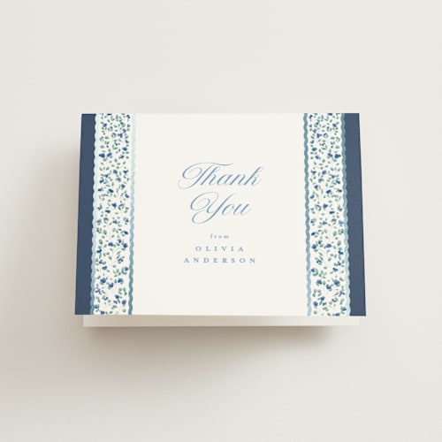 This is a cobalt wedding thank you cards with foil pressed by Gwen Bedat called blue printing on strathmore in standard