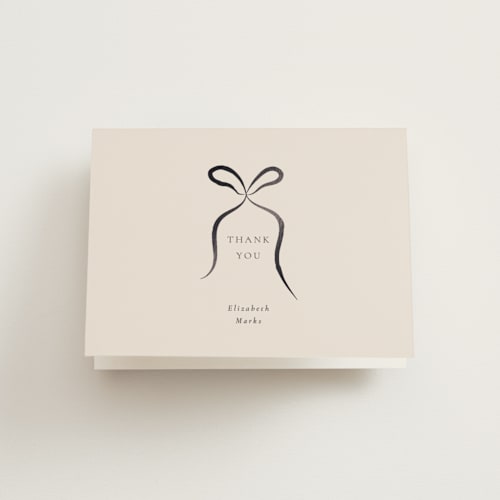 This is a tuxedo wedding thank you cards with foil pressed by Corinne Malesic called bow printing on strathmore in standard