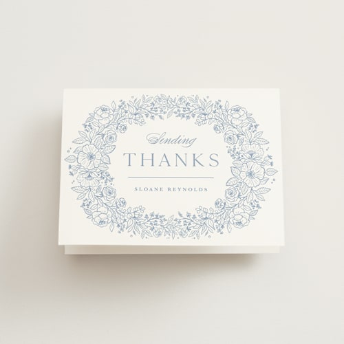 This is a nova bridal shower thank you cards with standard by Kristen Smith called wild roses printing on strathmore in standard