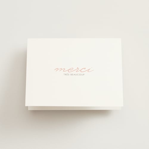 This is a pink bridal shower thank you cards with standard by Up Up Creative called make her blush printing on strathmore in standard