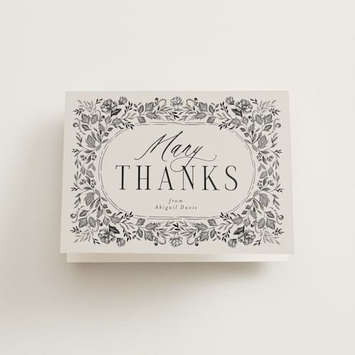 This is a ebony bridal shower thank you cards with standard by Joanna Griffin called french blue printing on strathmore in standard