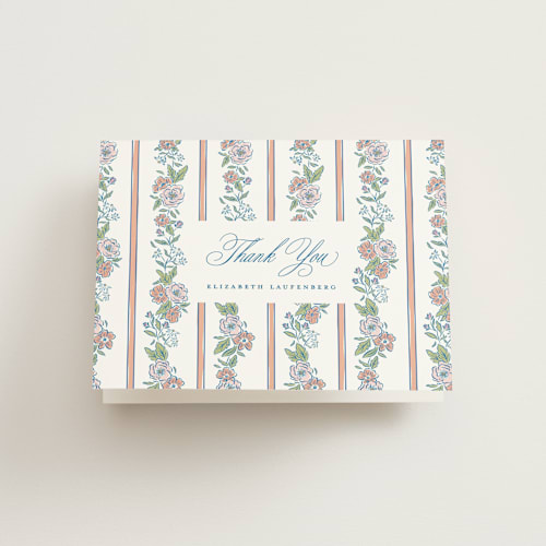 This is a peony bridal shower thank you cards with standard by Erin German called floral frame crest printing on strathmore in standard