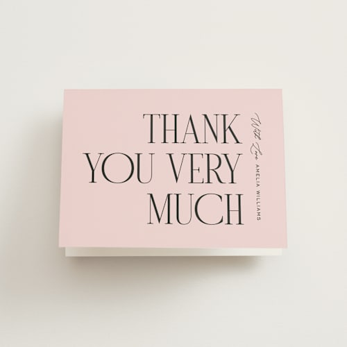 This is a rosey bridal shower thank you cards with standard by Pixel and Hank called arbor printing on strathmore in standard