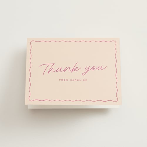 This is a bubblegum bridal shower thank you cards with standard by Ellen Schlegelmilch called candlesticks printing on strathmore in standard