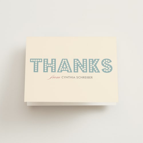 This is a blue bridal shower thank you cards with standard by Float Paperie called float + here comes printing on strathmore in standard