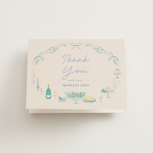 This is a pastel bridal shower thank you cards with standard by Elly called dining printing on strathmore in standard