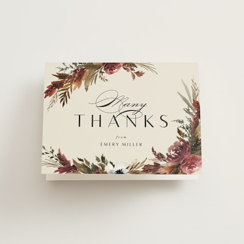 This is a autumn bridal shower thank you cards with standard by Kate Ahn called poetique printing on strathmore in standard