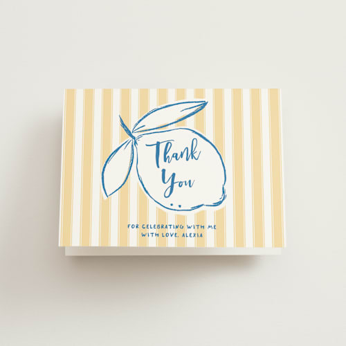 This is a lemon bridal shower thank you cards with standard by Jelena Vuletic called citrine printing on strathmore in standard