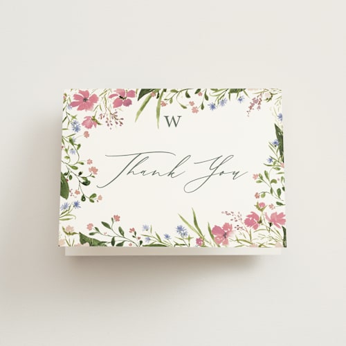 This is a rose bridal shower thank you cards with standard by Kate Ahn called briar printing on strathmore in standard