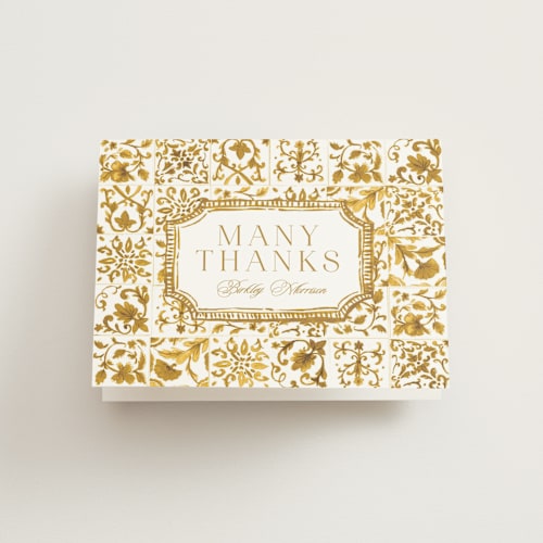 This is a ochre bridal shower thank you cards with standard by Jenna Holcomb called amalfi coast printing on strathmore in standard