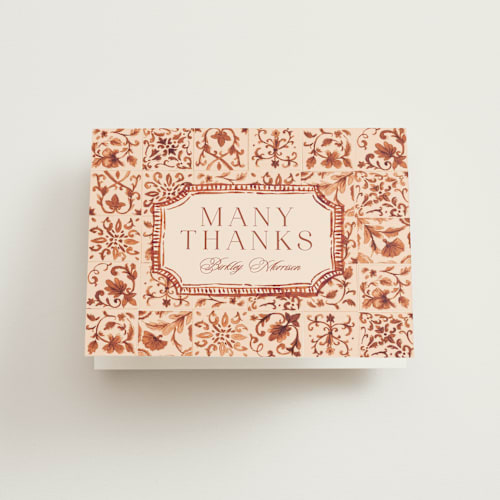 This is a terracotta bridal shower thank you cards with standard by Jenna Holcomb called amalfi coast printing on strathmore in standard