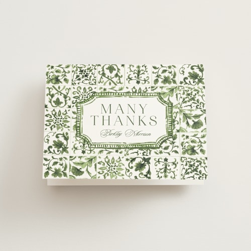 This is a olive bridal shower thank you cards with standard by Jenna Holcomb called amalfi coast printing on strathmore in standard