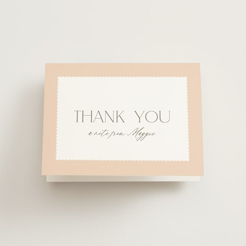 This is a blush bridal shower thank you cards with standard by Robert and Stella called scallops printing on strathmore in standard