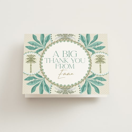 This is a natural bridal shower thank you cards with standard by Christina Cesario called boho botanical  printing on strathmore in standard