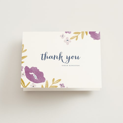 This is a purple bridal shower thank you cards with standard by Oscar and Emma - Karly Depew called fresh cut printing on strathmore in standard